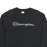 CHAMPION Mens Black Crew Neck Sweatshirt M Cotton Blend Logo Embroidered
