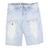 PETROL Mens Shorts Light Blue Denim Casual L W36 Cotton Blend Relaxed Fit