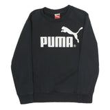 PUMA Womens Black Cotton Blend Sweatshirt Crew Neck S Logo Print Casual