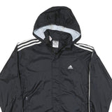 ADIDAS Mens Black White Hooded Zip Jacket L Polyester Blend Track Sports