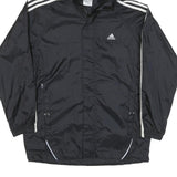 ADIDAS Mens Black White Hooded Zip Jacket L Polyester Blend Track Sports