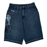 No Boundaries Graphic Denim Shorts - 30W 11L Dark Wash Cotton