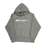 Reverse Weave Champion Spellout Hoodie - Large Grey Cotton