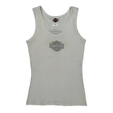 Motorcycle Harley Davidson Graphic Tank Top - Large White Cotton