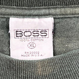 Single Stitch Boss Spellout T-Shirt - XL Green Cotton