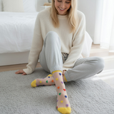 Anyfootwear 5 Pairs Yellow Size 5-9 Heart Tull Glass Silk Design With Transparent Thin Mesh Color full Nylon Socks For Ladies