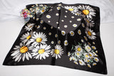 Anyyou Fashion Premium Satin Square Scarf -Black Daisy Silk-Feel Neckwrap for Women