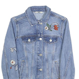 LCW JEANS Womens Blue Denim Embroidered Cotton Jacket XS Button Pattern Floral