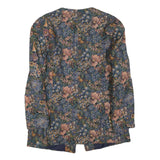 Womens Blue Floral Cotton Blend Button Jacket XL Woven Elegant Vintage Style
