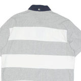 TOMMY HILFIGER Mens Grey & White Stripe Polo Shirt XL Classic Fit Cotton Blend