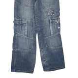 X-MAIL Womens Blue Regular Fit Denim Jeans W32 L32 Patchwork Cargo Pockets