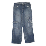 X-MAIL Womens Blue Regular Fit Denim Jeans W32 L32 Patchwork Cargo Pockets