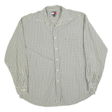 TOMMY HILFIGER Mens Green & White Checked Shirt L Classic Cotton Button Down