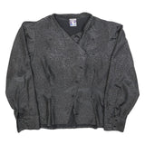 YESSICA Womens Black Printed Blouse Long Sleeve Button Neck L Stylish