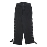 ROMWE Womens Jeans Black Relaxed Straight Denim Medium W26 L29 Lace-up Side