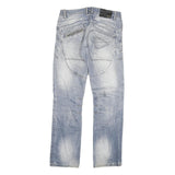 C INC Mens Regular Fit Blue Denim Jeans W33 L34 Zip Closure Distressed