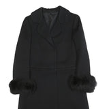 HAUTE COUTURE Womens Black Fur Trimmed Coat XS Woven Button Classic Elegant
