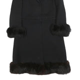 HAUTE COUTURE Womens Black Fur Trimmed Coat XS Woven Button Classic Elegant