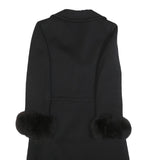 HAUTE COUTURE Womens Black Fur Trimmed Coat XS Woven Button Classic Elegant