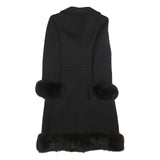 HAUTE COUTURE Womens Black Fur Trimmed Coat XS Woven Button Classic Elegant
