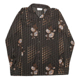Mens Black Floral Checked Shirt M Long Sleeve Button-Up Vintage Style