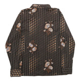 Mens Black Floral Checked Shirt M Long Sleeve Button-Up Vintage Style