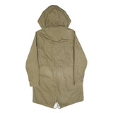 ZARA Womens Beige Cotton Blend Parka Jacket S Plain Hooded Zip Closure