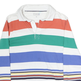 CLUB ROOM Mens White & Multi Long Sleeve Striped Polo Shirt L Cotton Casual