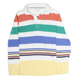 CLUB ROOM Mens White & Multi Long Sleeve Striped Polo Shirt L Cotton Casual