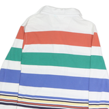 CLUB ROOM Mens White & Multi Long Sleeve Striped Polo Shirt L Cotton Casual
