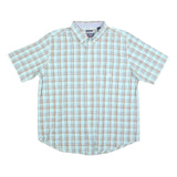 CHAPS Mens Blue & Brown Check Shirt S Casual Cotton Blend Short Sleeve