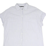 ZARA Womens Blue & White Striped Shirt Short Sleeve Collared L Casual Summer