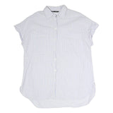 ZARA Womens Blue & White Striped Shirt Short Sleeve Collared L Casual Summer