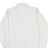 Mens Cream & Blue Patterned Shirt L Cotton Blend Long Sleeve Casual Comfortable