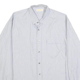 MONN Mens White & Blue Striped Shirt L Cotton Long Sleeve Button Casual