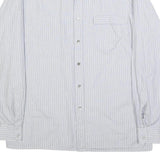 MONN Mens White & Blue Striped Shirt L Cotton Long Sleeve Button Casual