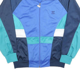 LEOPARD Mens Blue Navy & Teal Colourblock Zip Jacket L Polyester Blend