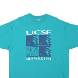 HANES Mens Turquoise UCSF AIDS Walk 1994 Graphic T-Shirt XL Short Sleeve Crew