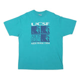 HANES Mens Turquoise UCSF AIDS Walk 1994 Graphic T-Shirt XL Short Sleeve Crew