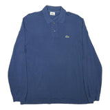 LACOSTE Mens Blue Long Sleeve Plain Polo Shirt L Cotton Blend Classic