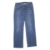 Womens Blue Regular Fit Straight Denim Jeans W32 L30 Embroidered Pockets Cotton