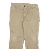 CARHARTT Mens Beige Relaxed Straight Trousers W36 L30 Durable Cotton Blend