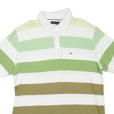 TOMMY HILFIGER Mens White & Green Striped Short Sleeve Polo Shirt XL