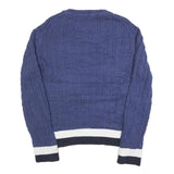 TOMMY HILFIGER Womens Blue Patterned Jumper Crew Neck Cable Knit XL Cotton