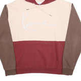 KARL KANI Mens Beige & Brown & Red Colourblock Hoodie L Cotton Blend Pullover