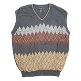 LYLE & SCOTT Mens Grey Brown Beige Argyle Pattern V-Neck Cotton Jumper Vest M