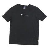 CHAMPION Mens Black Graphic T-Shirt S Short Sleeve Crew Neck Cotton Blend