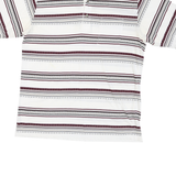 CLASSICS Mens White & Maroon Striped Short Sleeve Polo Shirt M Cotton Blend