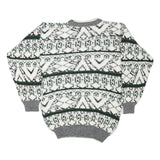 FUTURE TREND Mens White Grey & Green Patterned Cotton Blend Jumper Regular Fit S