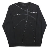 SONNY BONO Womens Black Cotton Blend Crew Neck Sweatshirt L Basketball Design